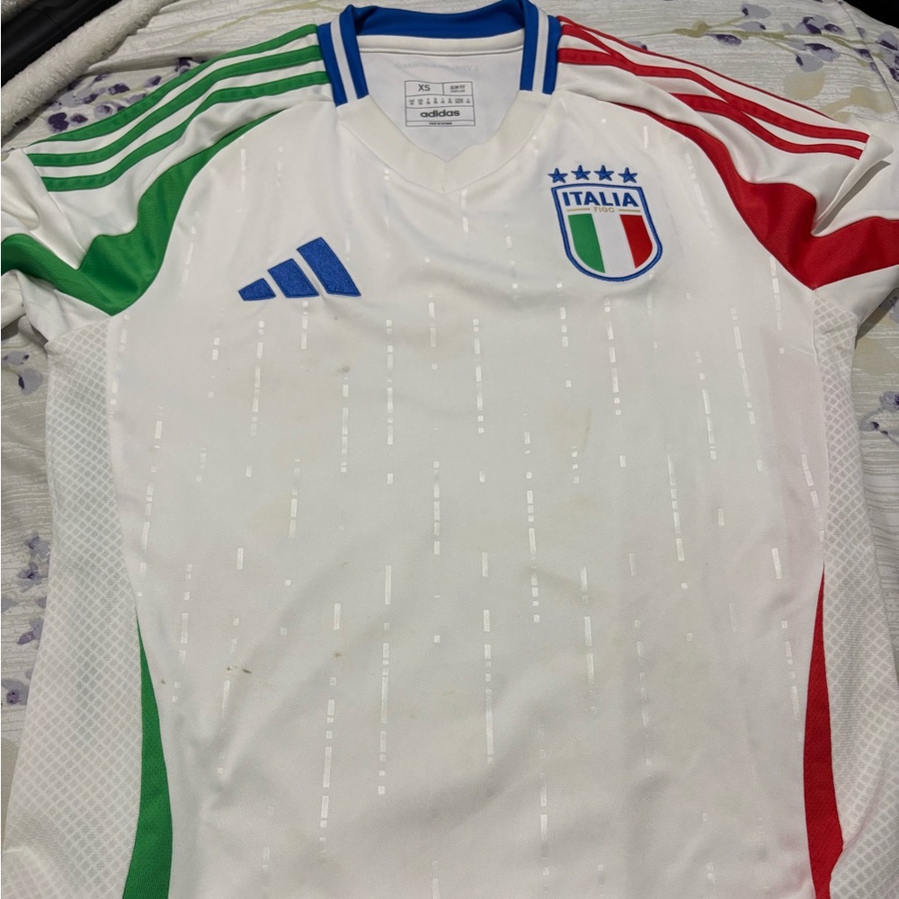 adidas White Soccer Jersey with Blue and Green Accents